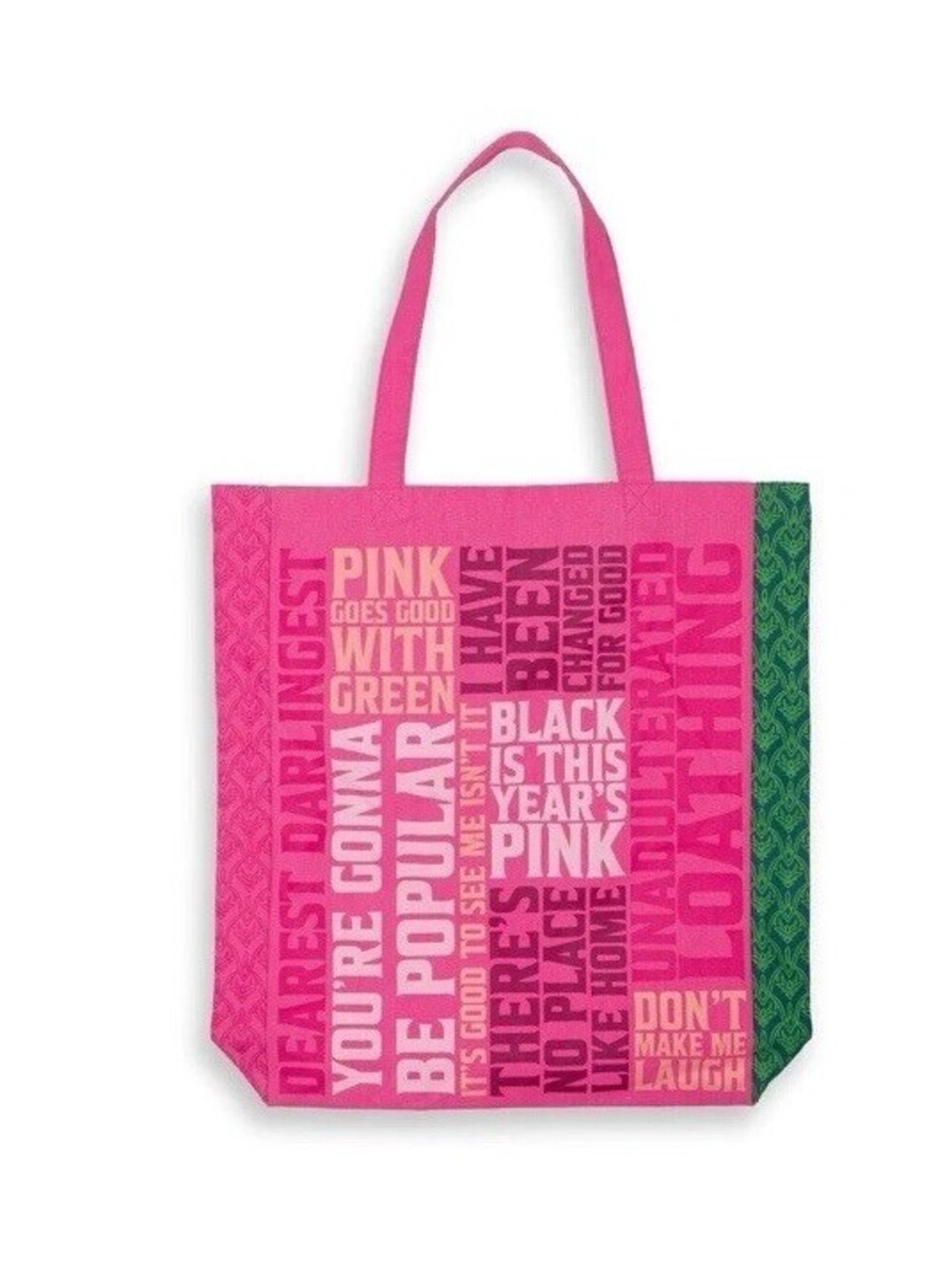 Wicked for Good Pink and Green Word Cloud Double Sided Large Canvas Tote Bag